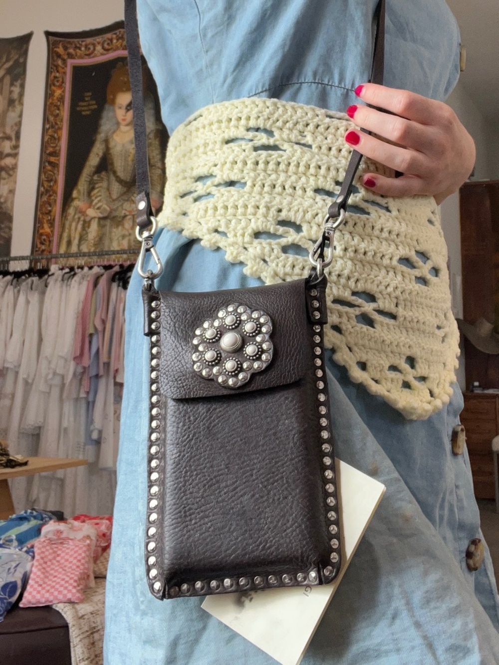 Campomaggi Embellished Leather Phone & Card Carrier
